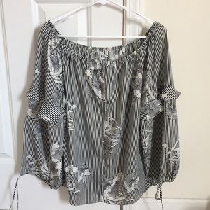 Black and white floral blouse